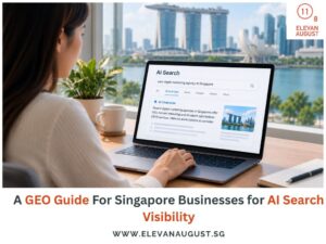 Woman using a laptop to explore AI search visibility and GEO for Singapore businesses.